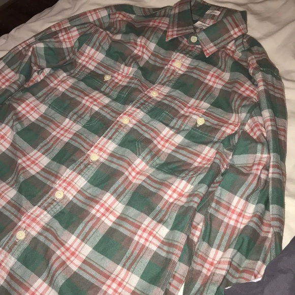 Green, orange and white J. Crew flannel - Picture 2 of 5